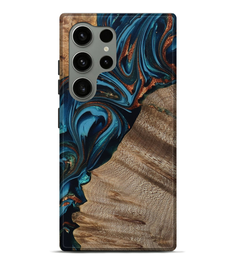 Galaxy S24 Ultra Wood Live Edge Phone Case - Rodrigo (Teal & Gold, 809311)