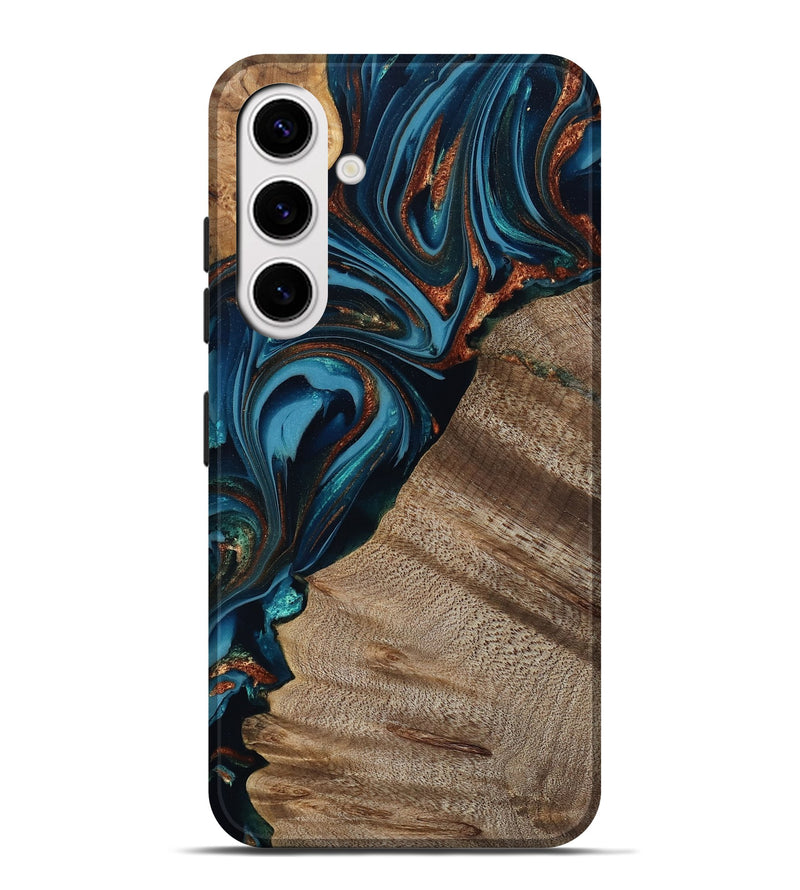 Galaxy S25 Plus Wood Live Edge Phone Case - Rodrigo (Teal & Gold, 809311)
