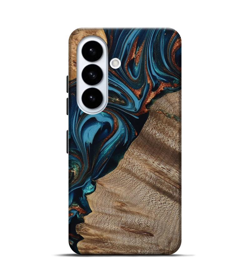 Galaxy S26 Wood Live Edge Phone Case - Rodrigo (Teal & Gold, 809311)