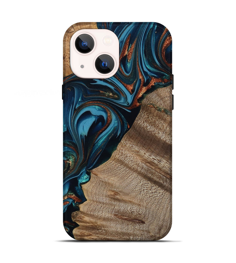 iPhone 13 Wood Live Edge Phone Case - Rodrigo (Teal & Gold, 809311)