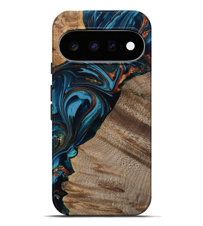 Pixel 11 Pro XL Wood Live Edge Phone Case - Rodrigo (Teal & Gold, 809311)