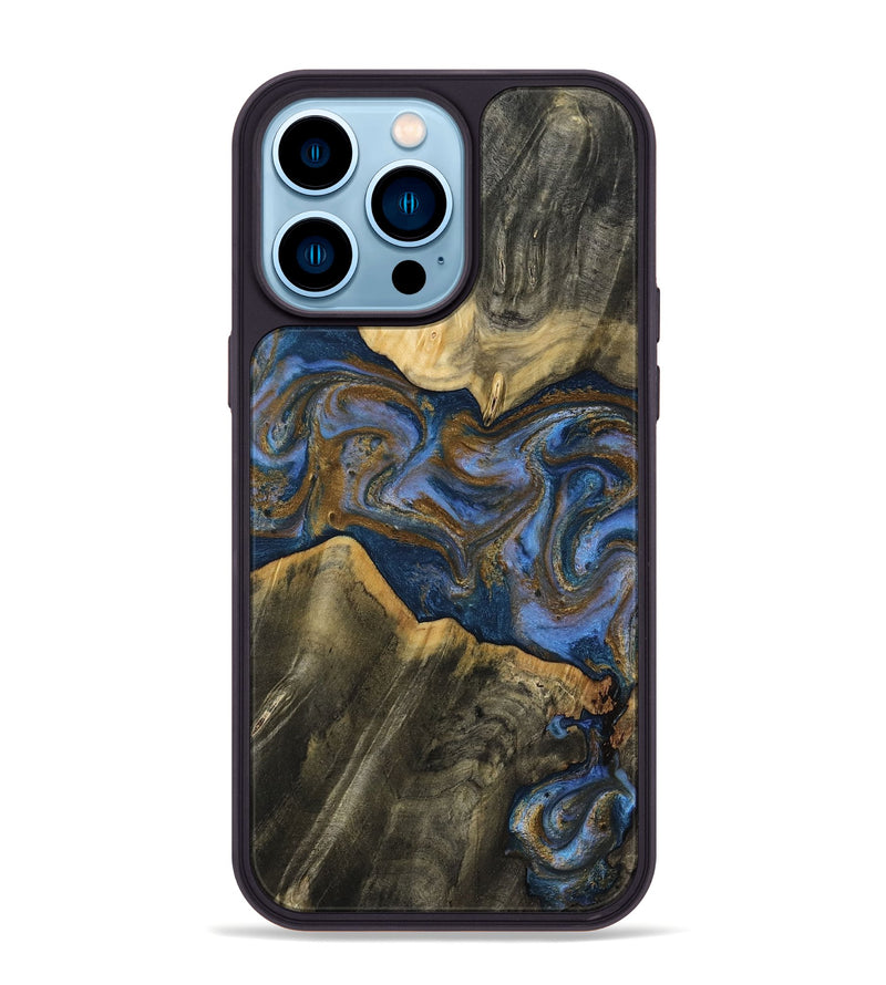 iPhone 14 Pro Max Wood Phone Case - Lance (Teal & Gold, 809406)