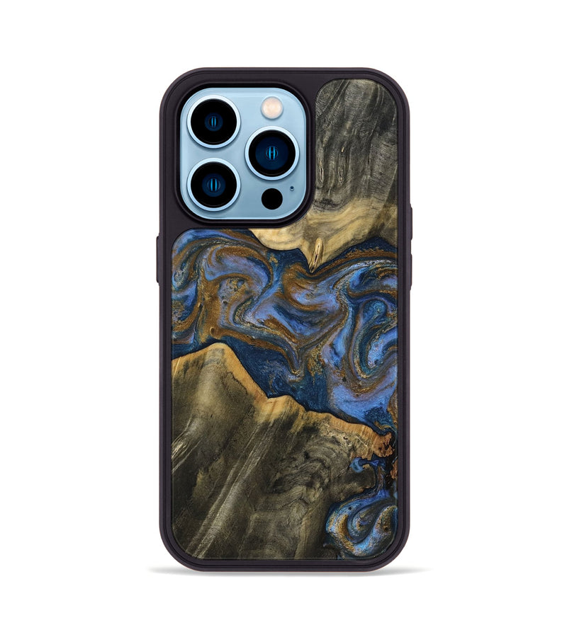 iPhone 14 Pro Wood Phone Case - Lance (Teal & Gold, 809406)
