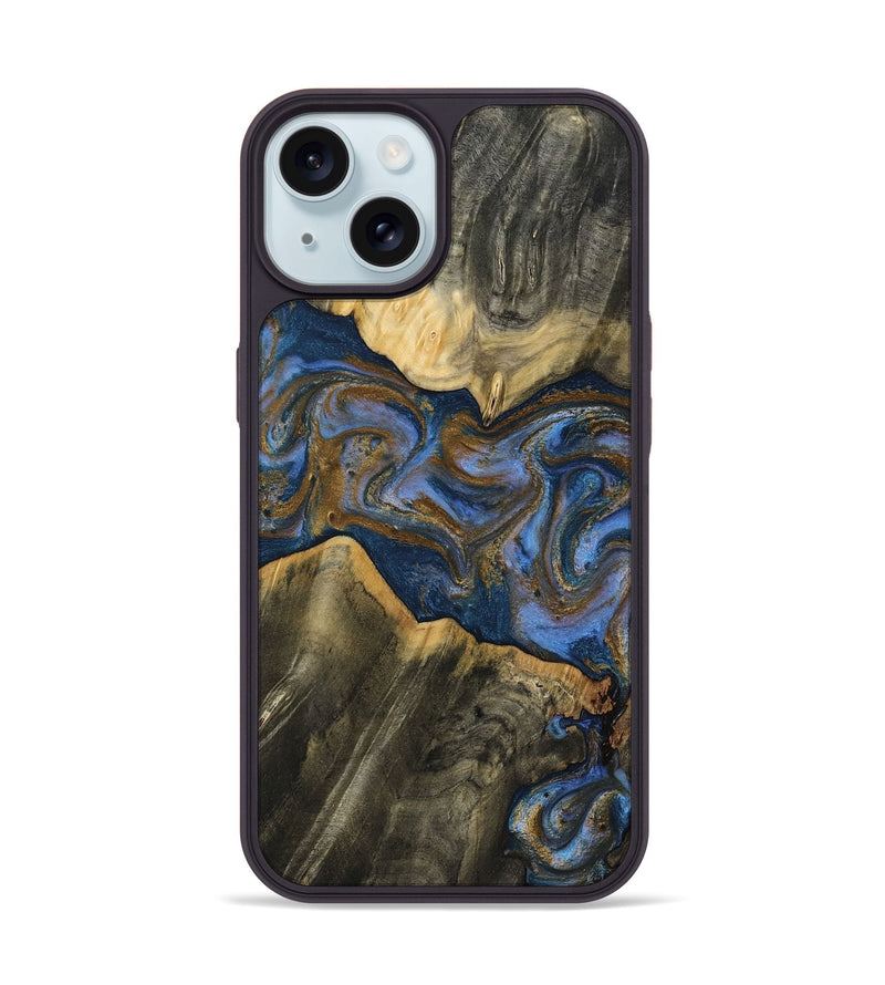 iPhone 15 Wood Phone Case - Lance (Teal & Gold, 809406)