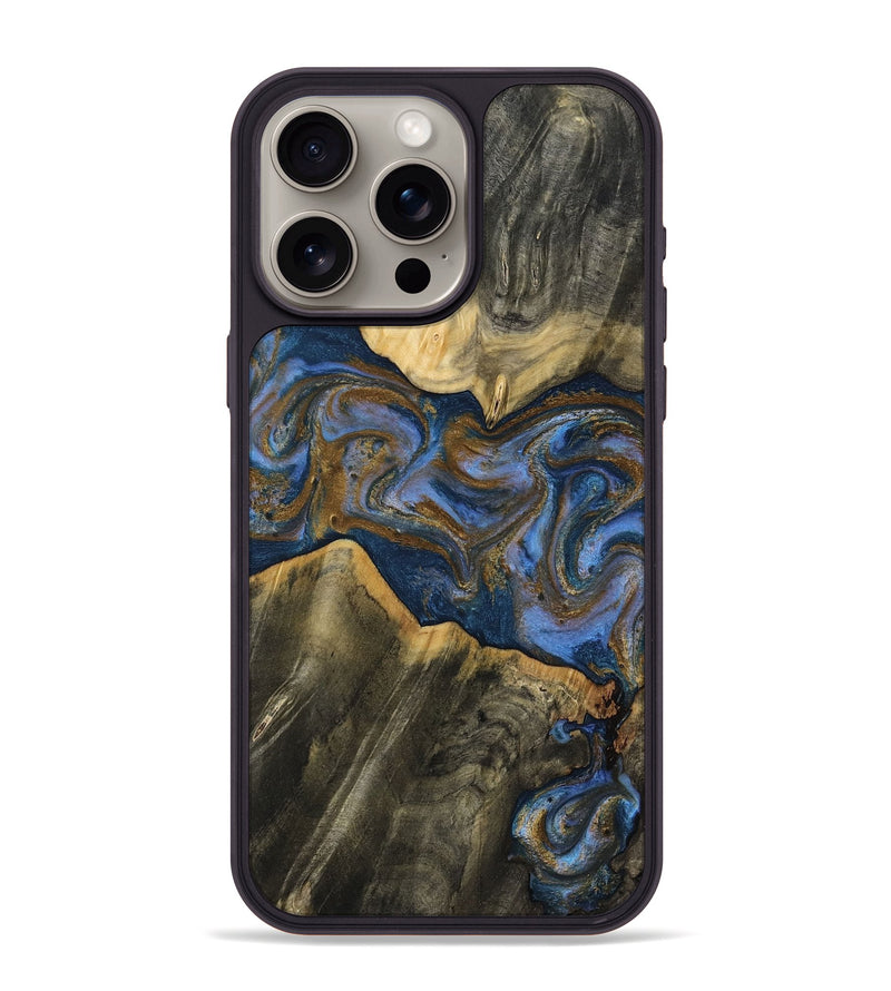 iPhone 15 Pro Max Wood Phone Case - Lance (Teal & Gold, 809406)