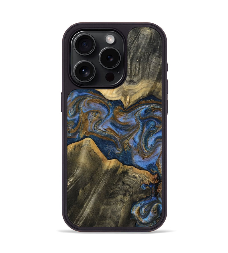 iPhone 15 Pro Wood Phone Case - Lance (Teal & Gold, 809406)