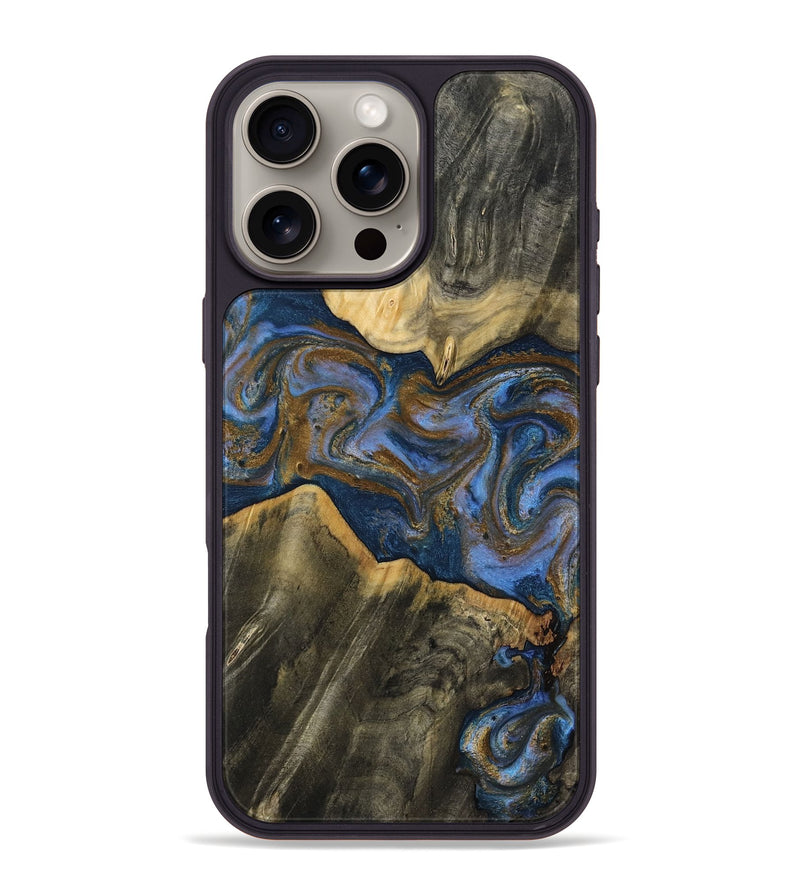 iPhone 16 Pro Max Wood Phone Case - Lance (Teal & Gold, 809406)