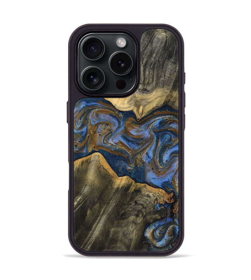 iPhone 16 Pro Wood Phone Case - Lance (Teal & Gold, 809406)