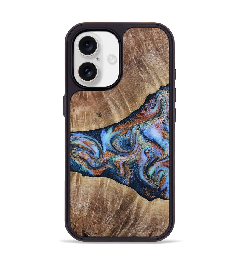 iPhone 17 Wood Phone Case - Mikalah (Teal & Gold, 809407)
