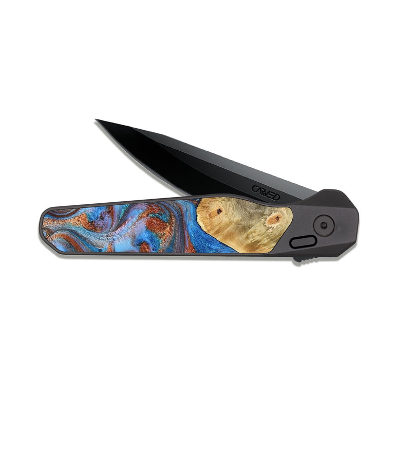 EDC Dark Slate Wood Pocket Knife - Tillie (Teal & Gold, 809408)