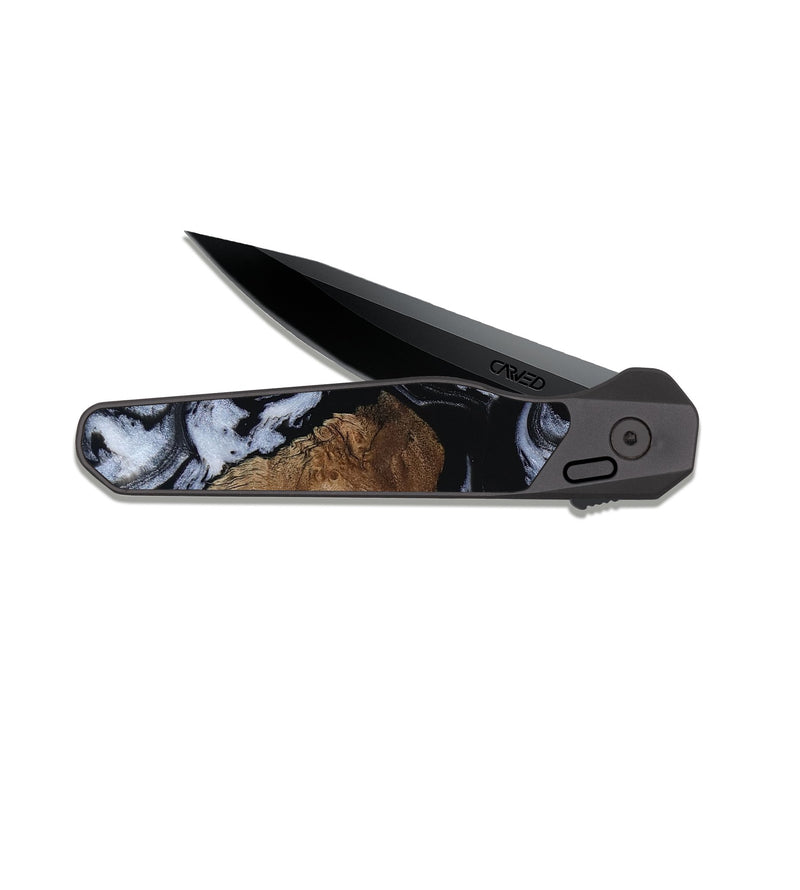 EDC Dark Slate Wood Pocket Knife - Emilee (Black & White, 809418)