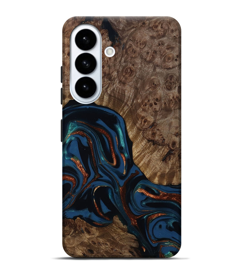Galaxy S26 Plus Wood Live Edge Phone Case - Velda (Teal & Gold, 809433)