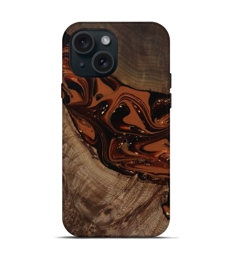 iPhone 15 Wood Live Edge Phone Case - Mertie (Red, 809434)