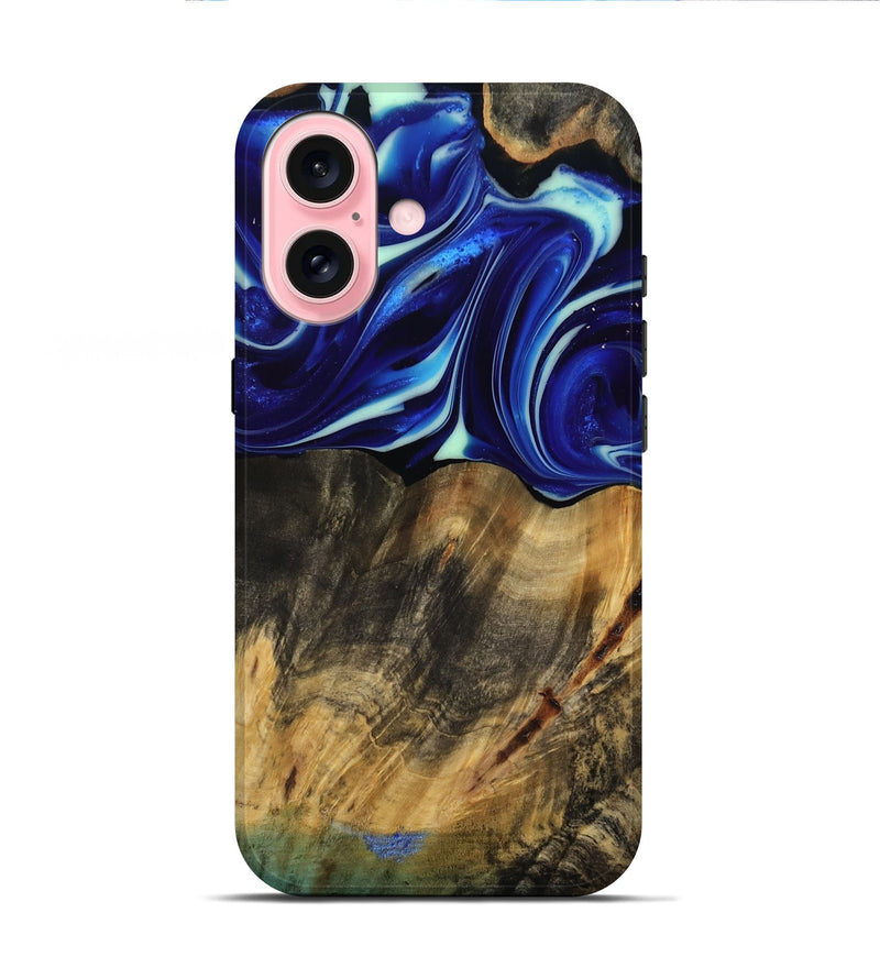 iPhone 16 Wood Live Edge Phone Case - Vernice (Blue, 809439)