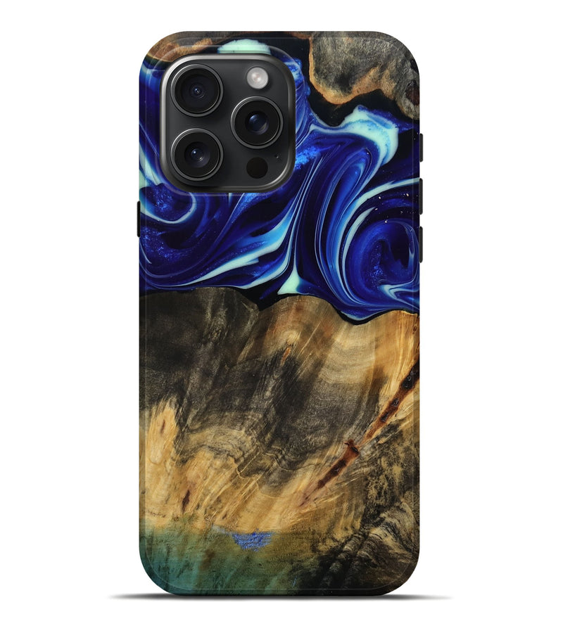 iPhone 16 Pro Max Wood Live Edge Phone Case - Vernice (Blue, 809439)