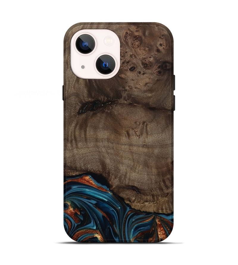 iPhone 13 Wood Live Edge Phone Case - Skyler (Teal & Gold, 809440)