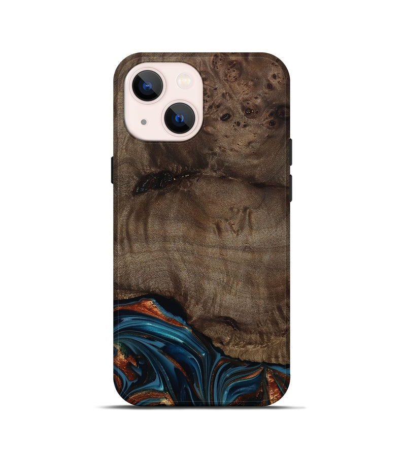 iPhone 13 mini Wood Live Edge Phone Case - Skyler (Teal & Gold, 809440)