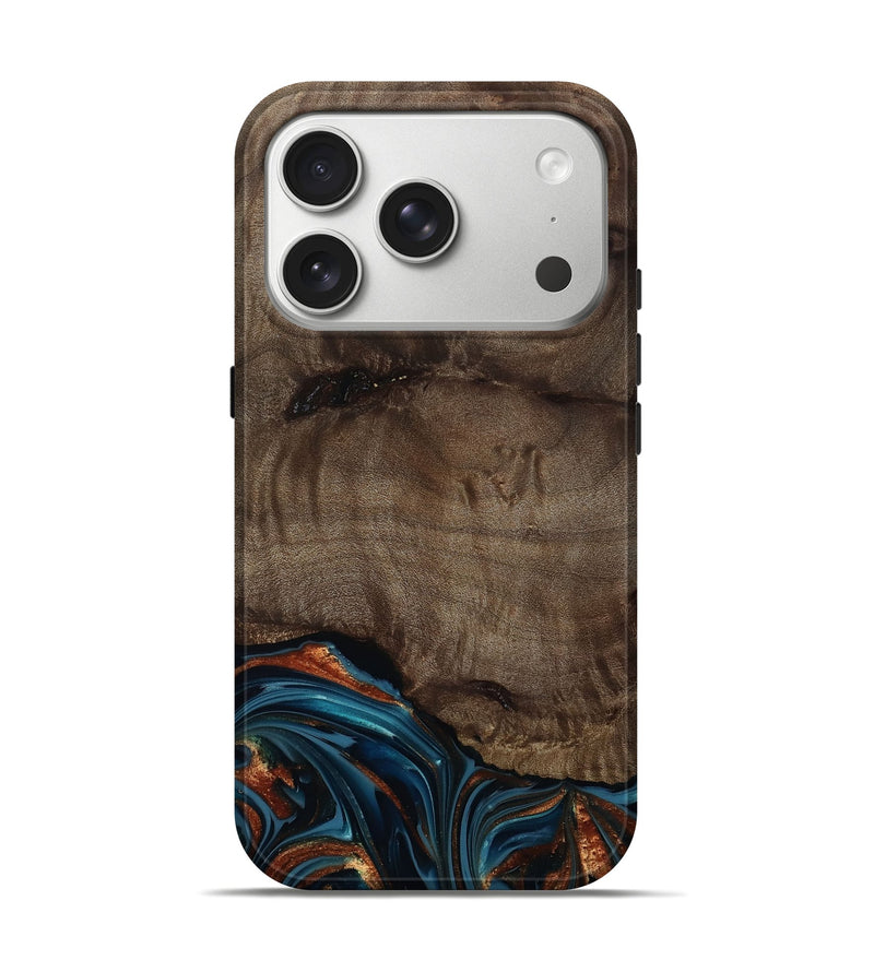 iPhone 17 Pro Wood Live Edge Phone Case - Skyler (Teal & Gold, 809440)