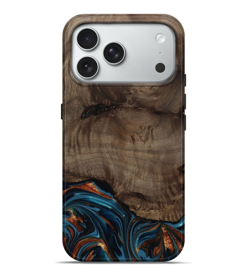 iPhone 18 Pro Max Wood Live Edge Phone Case - Skyler (Teal & Gold, 809440)