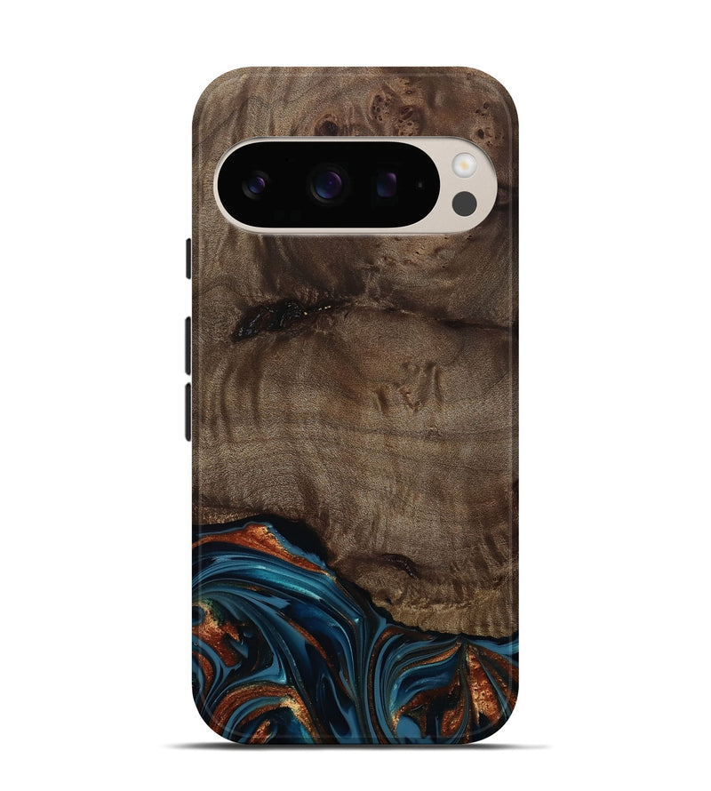 Pixel 10 Wood Live Edge Phone Case - Skyler (Teal & Gold, 809440)