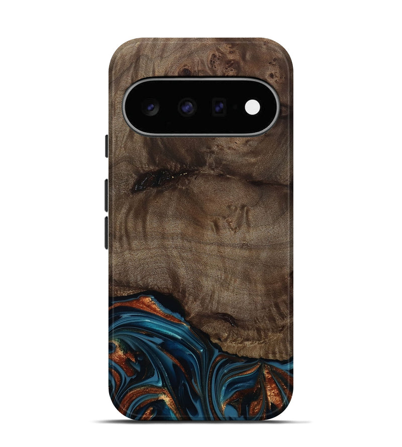 Pixel 11 Wood Live Edge Phone Case - Skyler (Teal & Gold, 809440)