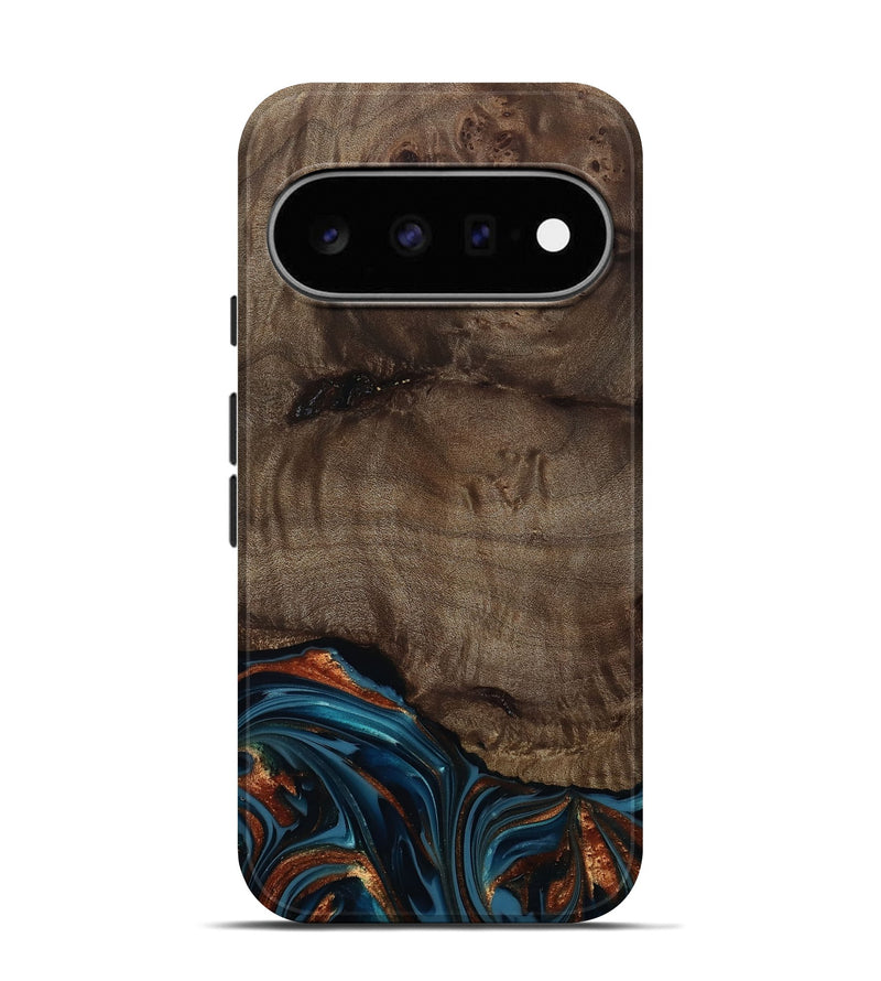 Pixel 11 Pro Wood Live Edge Phone Case - Skyler (Teal & Gold, 809440)