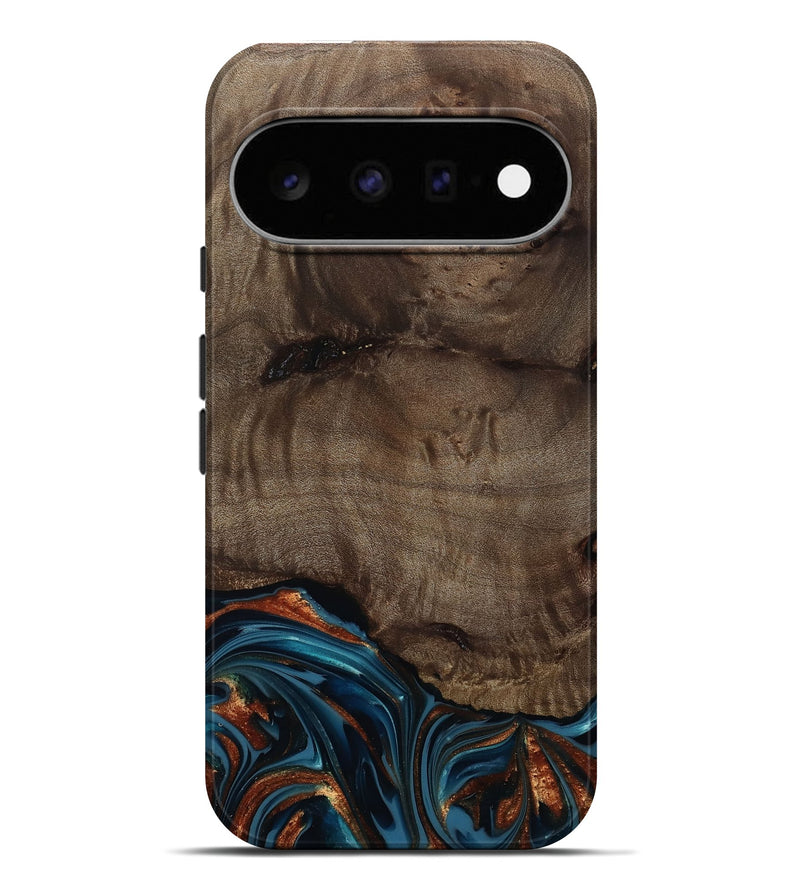 Pixel 11 Pro XL Wood Live Edge Phone Case - Skyler (Teal & Gold, 809440)