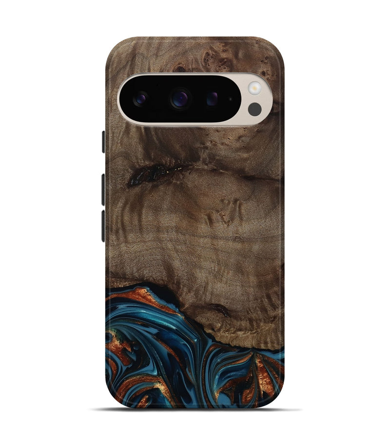 Pixel 9 Wood Live Edge Phone Case - Skyler (Teal & Gold, 809440)