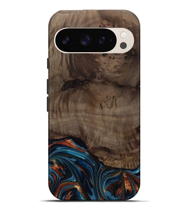 Pixel 9 Pro XL Wood Live Edge Phone Case - Skyler (Teal & Gold, 809440)