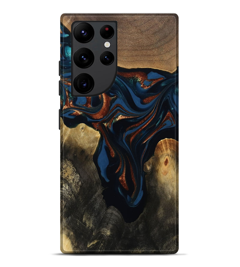 Galaxy S22 Ultra Wood Live Edge Phone Case - Phoebe (Teal & Gold, 809448)