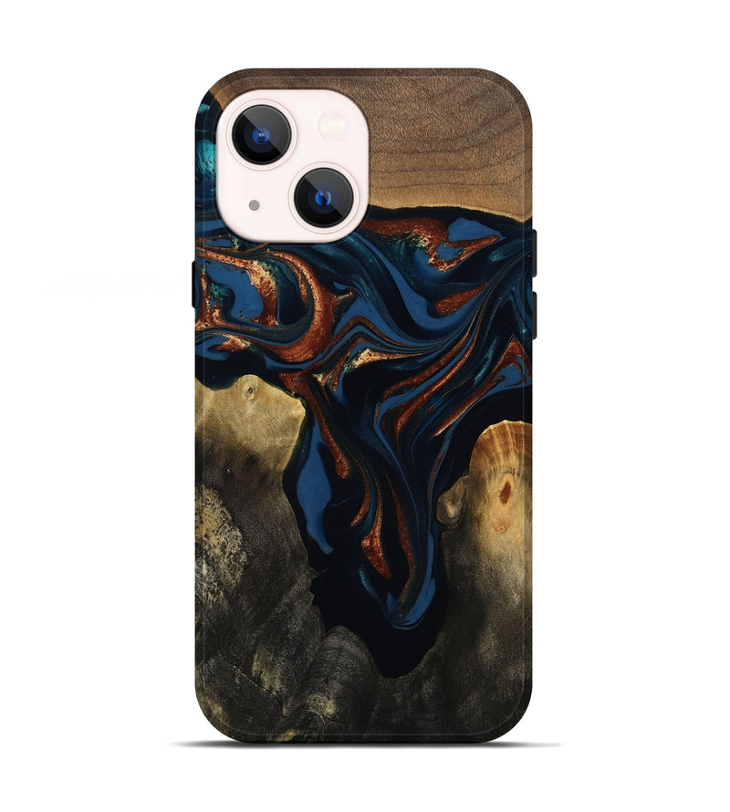 iPhone 13 Wood Live Edge Phone Case - Phoebe (Teal & Gold, 809448)