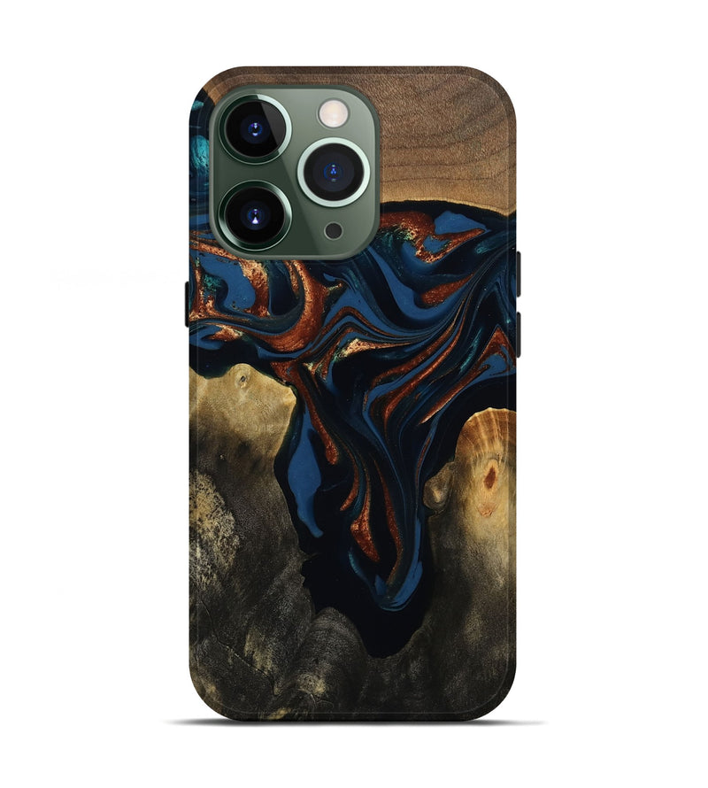 iPhone 13 Pro Wood Live Edge Phone Case - Phoebe (Teal & Gold, 809448)