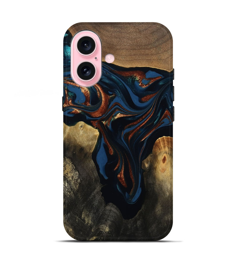 iPhone 17 Wood Live Edge Phone Case - Phoebe (Teal & Gold, 809448)