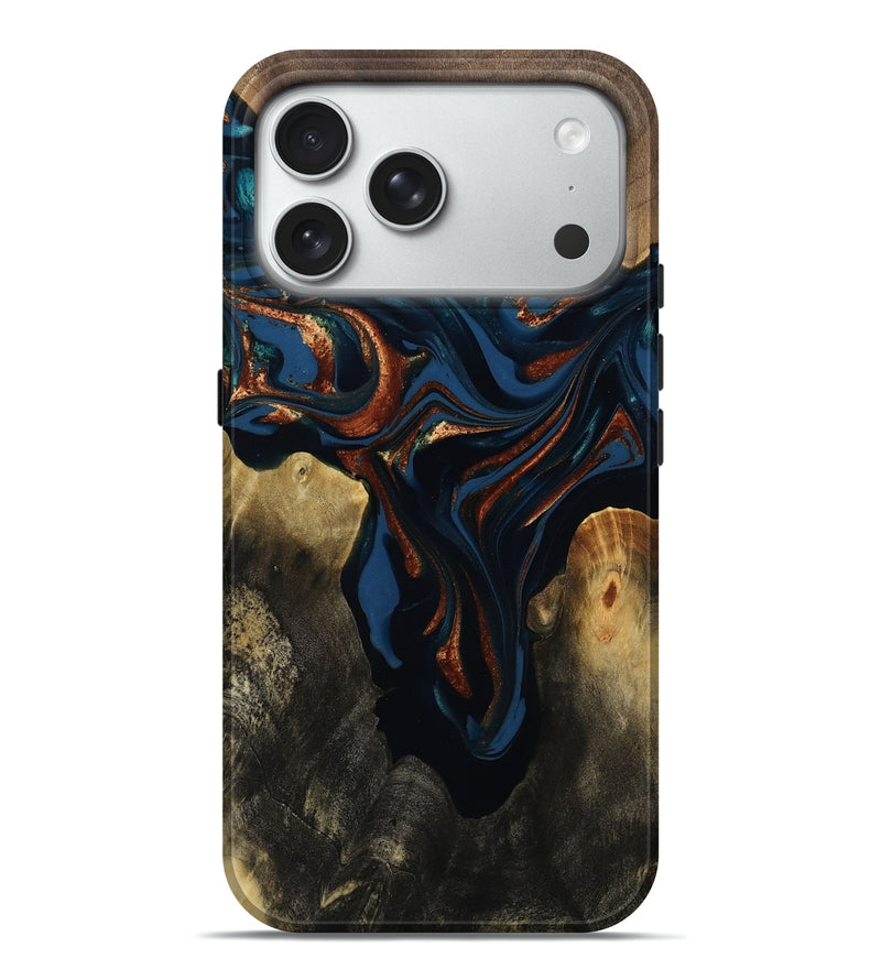 iPhone 18 Pro Max Wood Live Edge Phone Case - Phoebe (Teal & Gold, 809448)