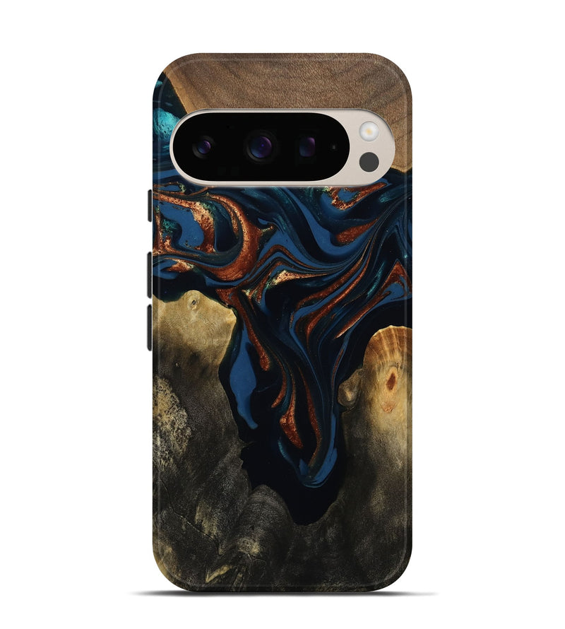 Pixel 10 Pro Wood Live Edge Phone Case - Phoebe (Teal & Gold, 809448)