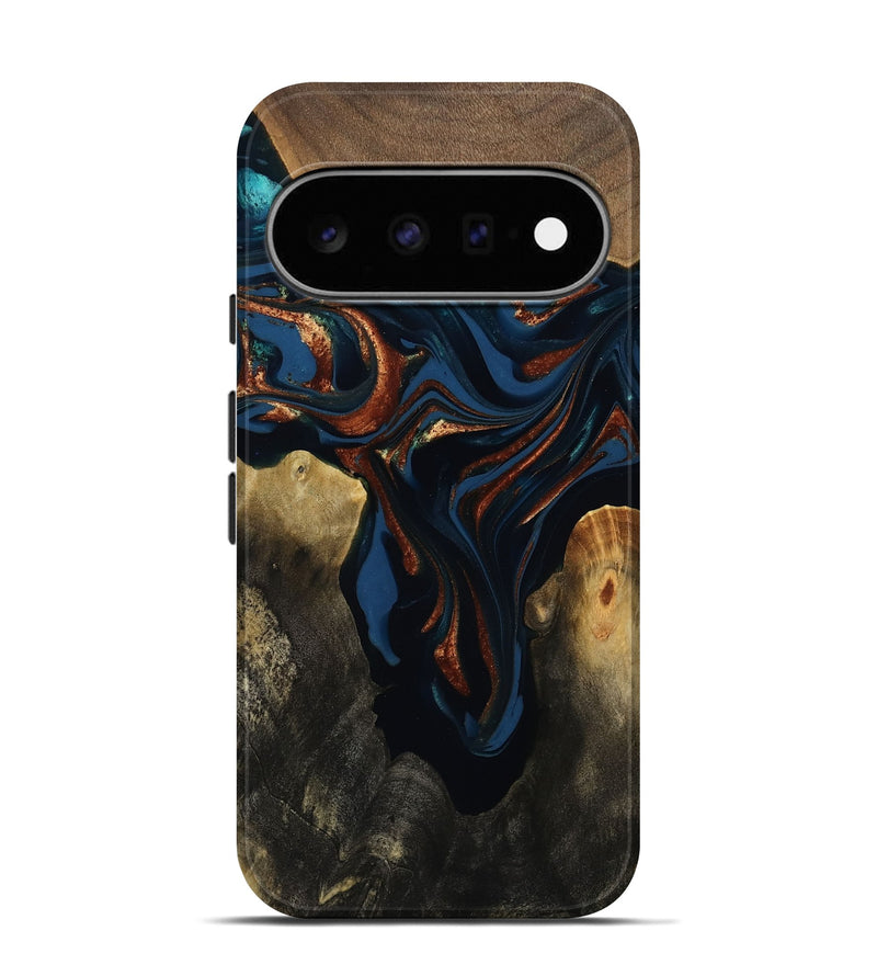 Pixel 11 Pro Wood Live Edge Phone Case - Phoebe (Teal & Gold, 809448)