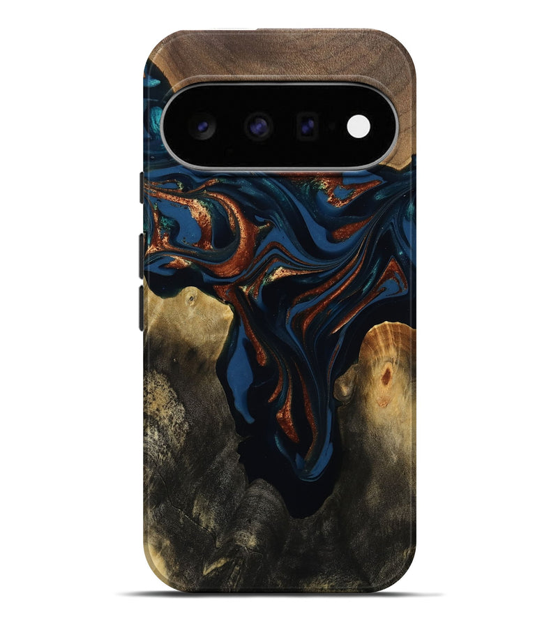 Pixel 11 Pro XL Wood Live Edge Phone Case - Phoebe (Teal & Gold, 809448)