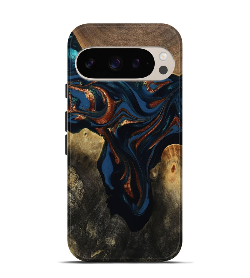 Pixel 9 Pro Wood Live Edge Phone Case - Phoebe (Teal & Gold, 809448)