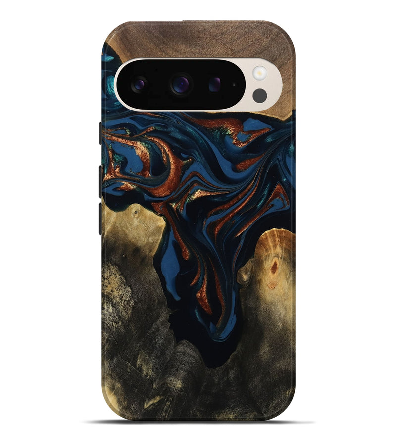 Pixel 9 Pro XL Wood Live Edge Phone Case - Phoebe (Teal & Gold, 809448)
