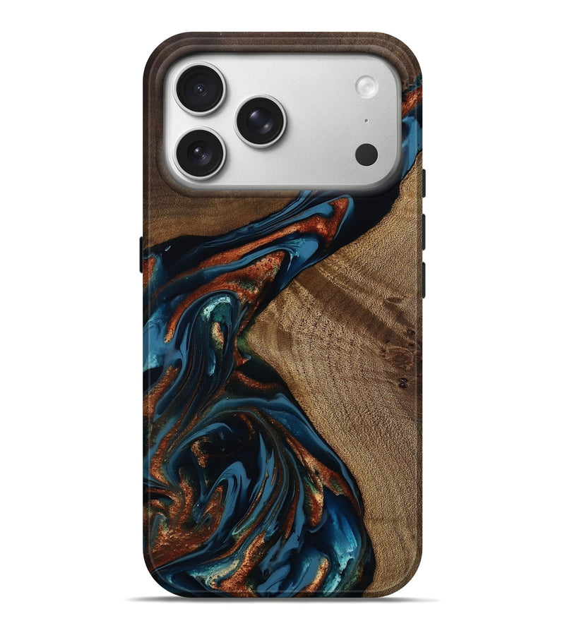 iPhone 17 Pro Max Wood Live Edge Phone Case - Matilda (Teal & Gold, 809449)