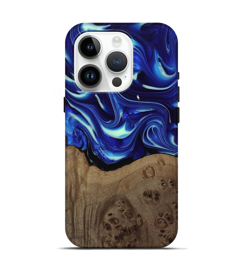 iPhone 15 Pro Wood Live Edge Phone Case - Damaris (Blue, 809454)