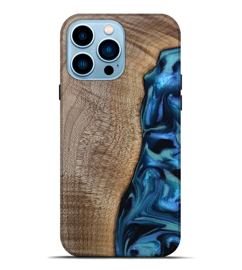 iPhone 14 Pro Max Wood Live Edge Phone Case - Uriel (Blue, 809455)