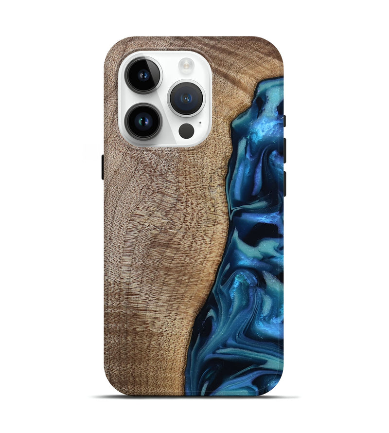iPhone 15 Pro Wood Live Edge Phone Case - Uriel (Blue, 809455)