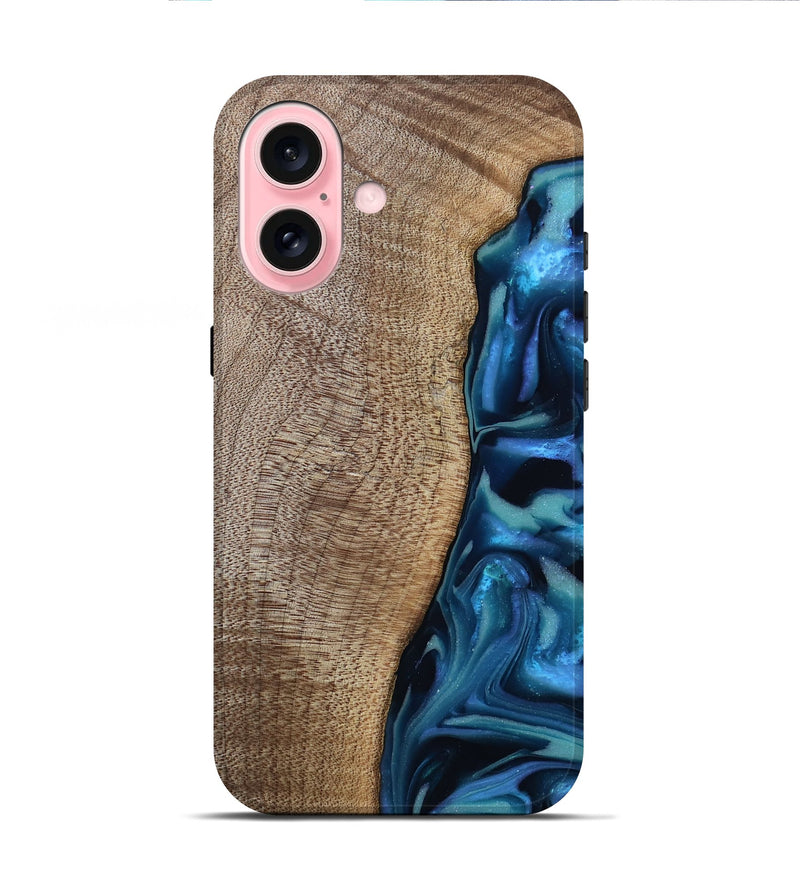 iPhone 16 Wood Live Edge Phone Case - Uriel (Blue, 809455)