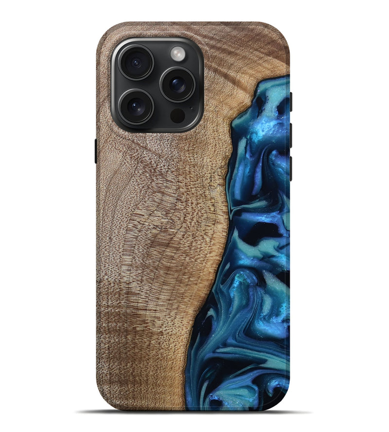 iPhone 16 Pro Max Wood Live Edge Phone Case - Uriel (Blue, 809455)