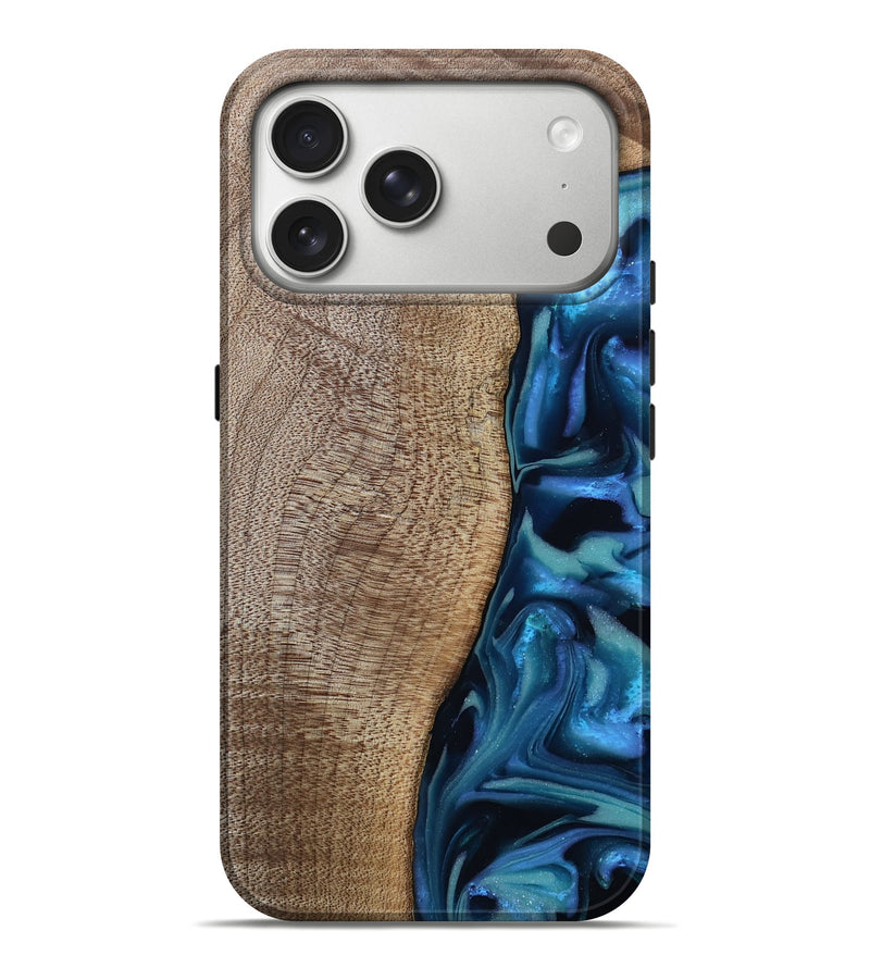 iPhone 17 Pro Max Wood Live Edge Phone Case - Uriel (Blue, 809455)
