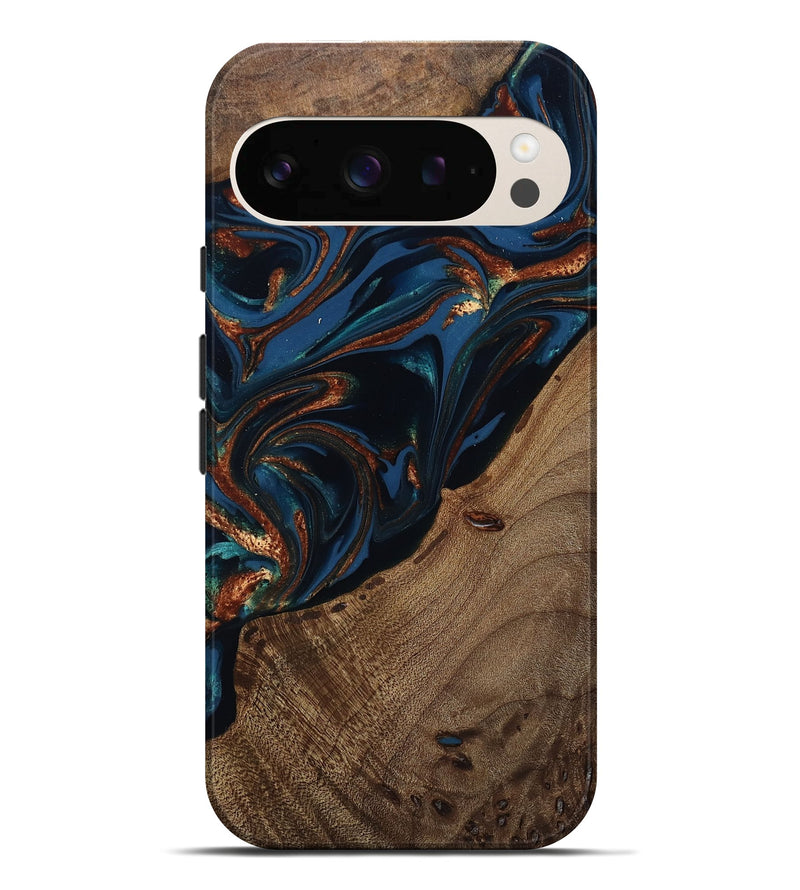 Pixel 10 Pro XL Wood Live Edge Phone Case - Jeffrey (Teal & Gold, 809457)