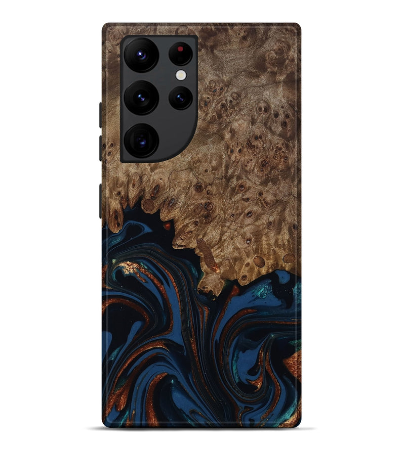 Galaxy S22 Ultra Wood Live Edge Phone Case - Roger (Teal & Gold, 809468)