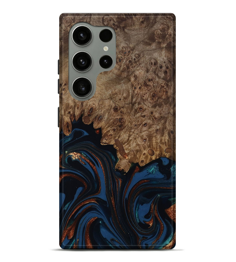 Galaxy S24 Ultra Wood Live Edge Phone Case - Roger (Teal & Gold, 809468)