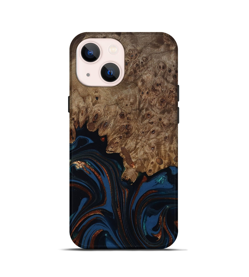 iPhone 13 mini Wood Live Edge Phone Case - Roger (Teal & Gold, 809468)
